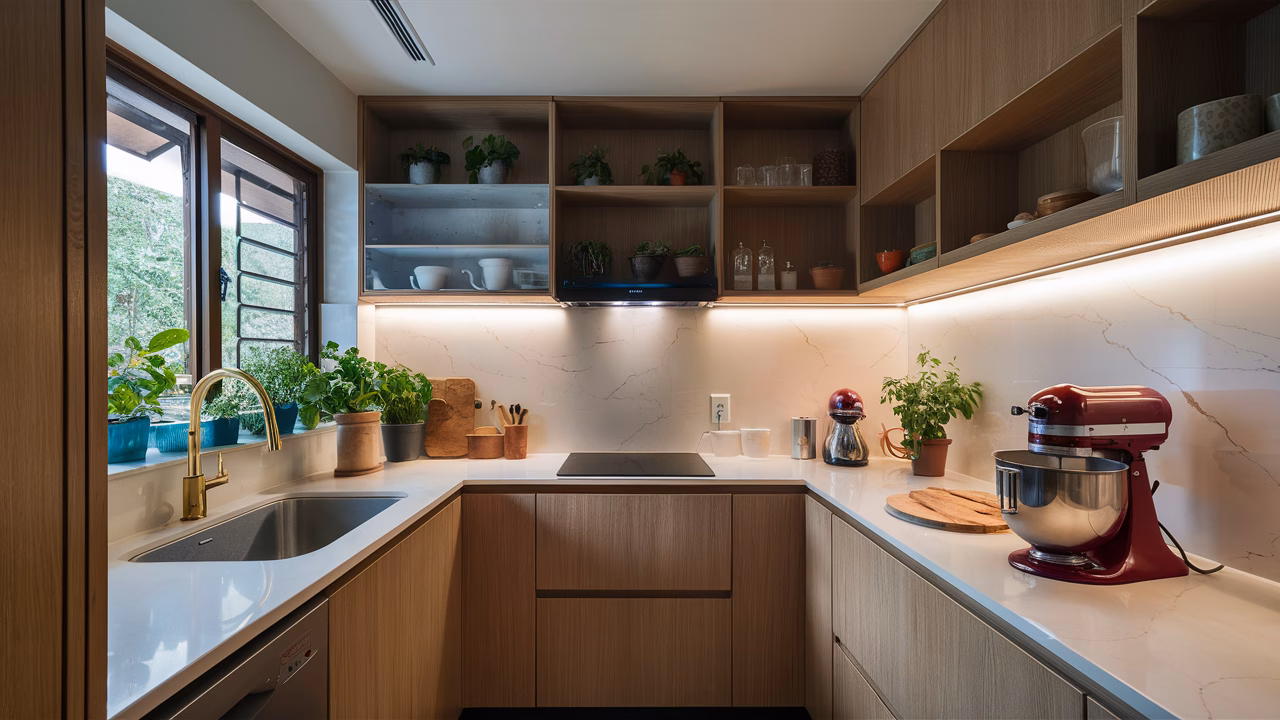 Warm and functional baking corner Baking nook in Singapore HDB