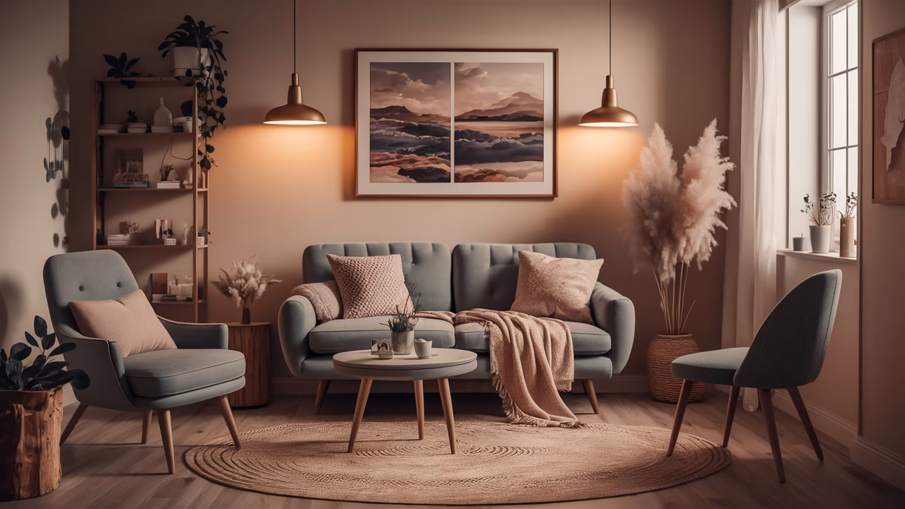 Comfortable therapy space design Cozy therapy room with soft lighting