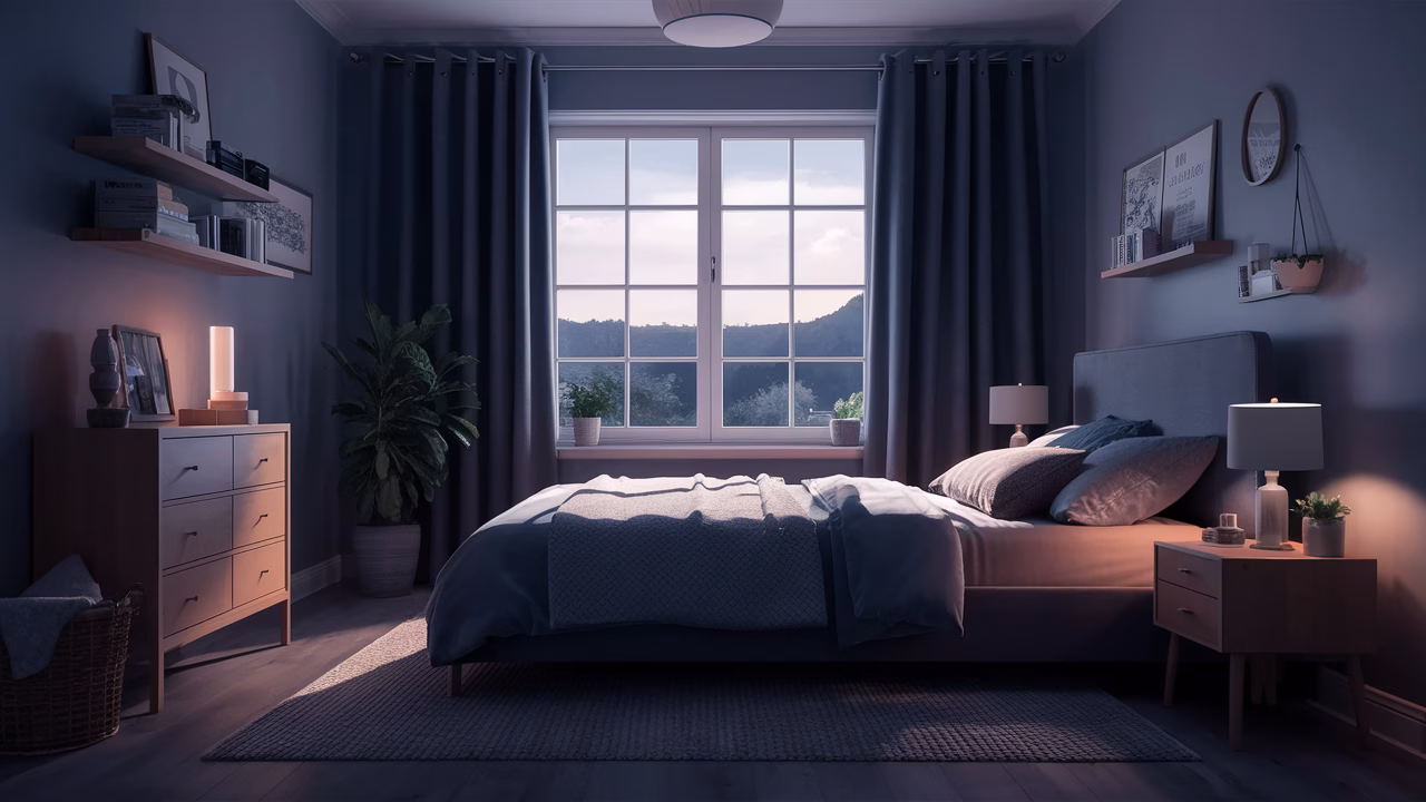 Peaceful Sleep Haven Dark, quiet bedroom for shift worker