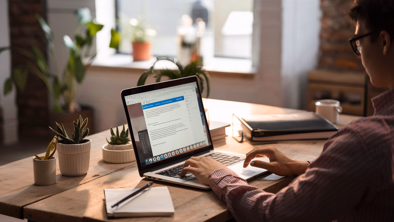 Freelancer with laptop at home Freelancer with laptop at home