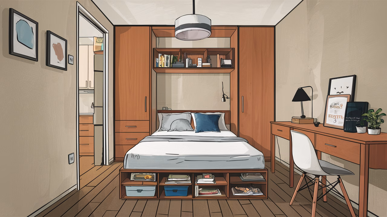 Space-saving HDB Bedrooms HDB bedroom with built-in storage solutions