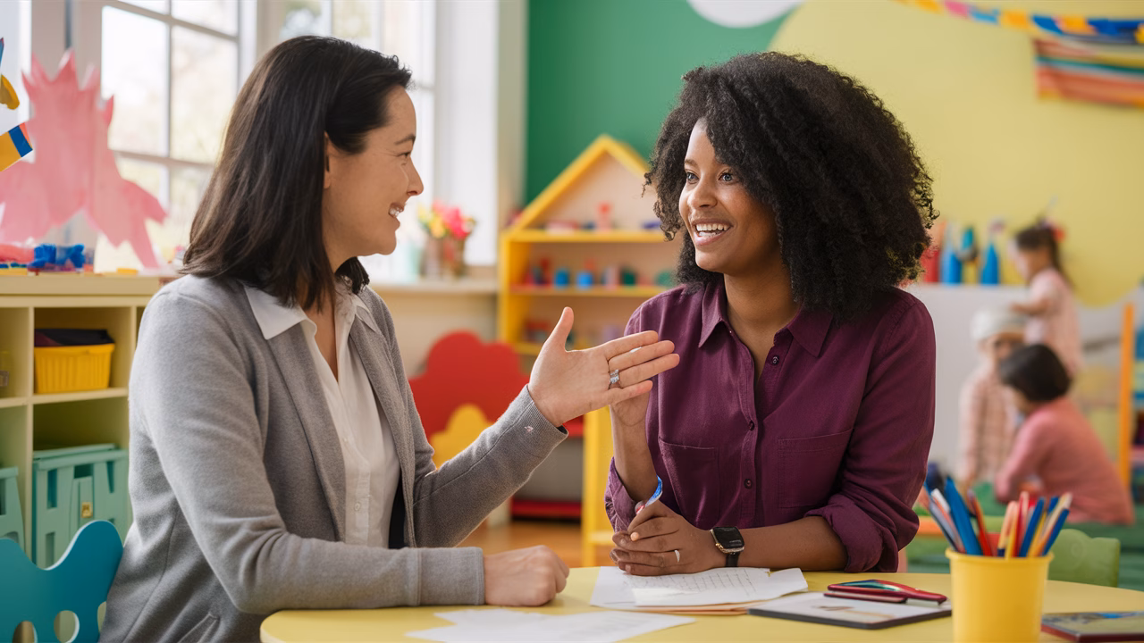 Hiring staff for childcare center Teacher interviewing candidate