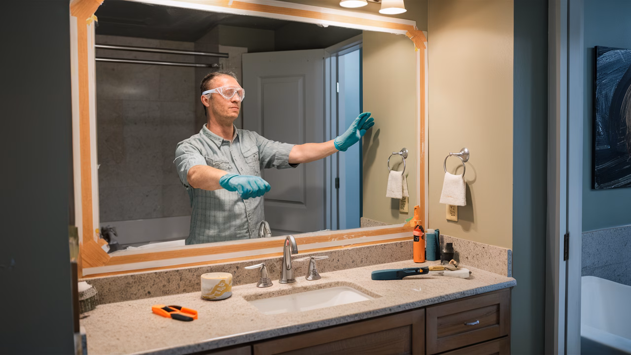 Preparing to remove bathroom mirror safely Prepare for mirror removal