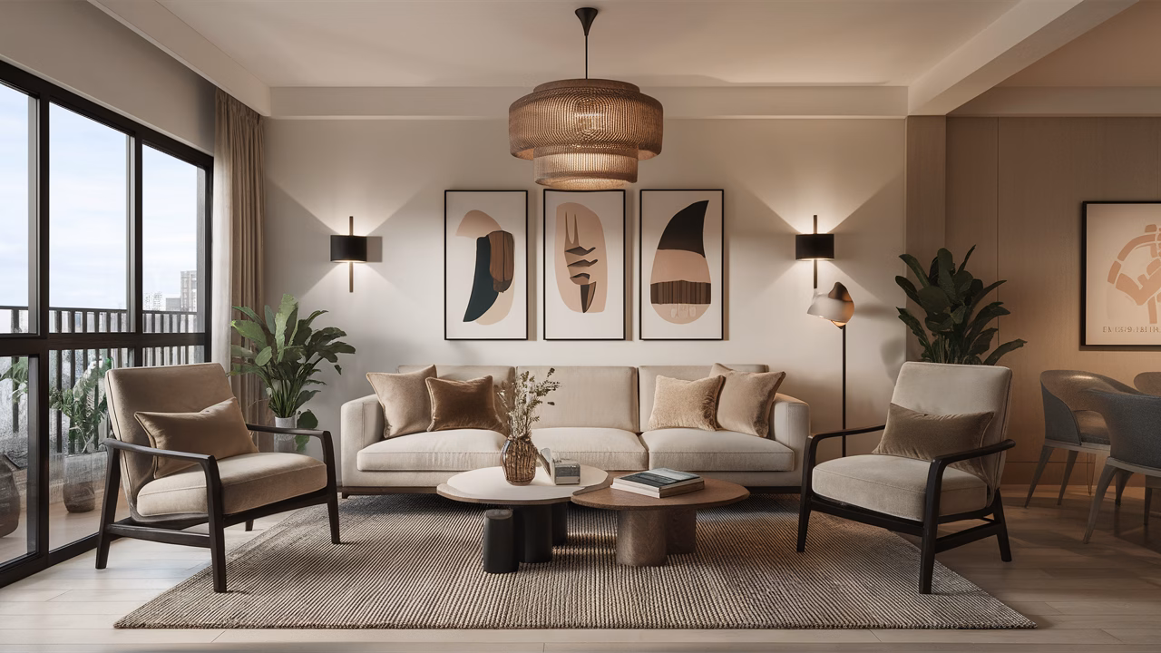 Stylish fixtures in HDB living room Modern lighting fixtures in HDB living room