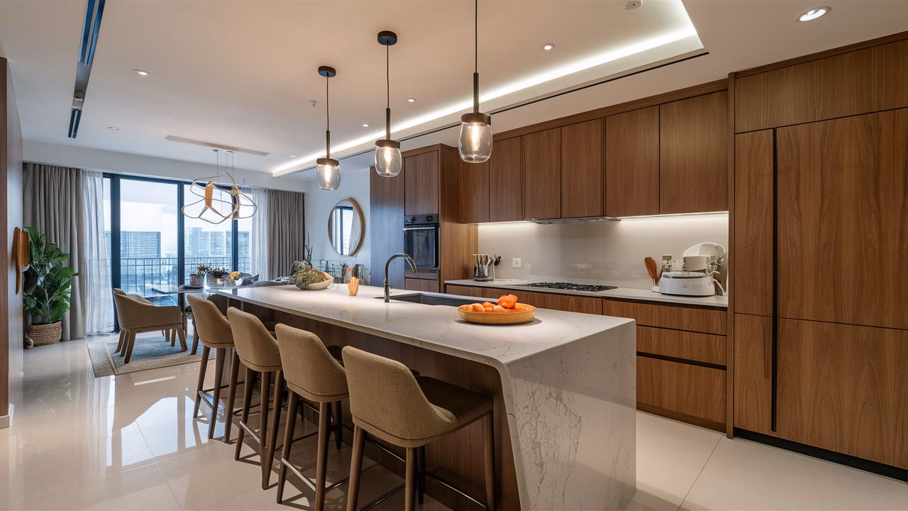 Modern kitchen island in Singapore homes modern stylish kitchen island with lighting