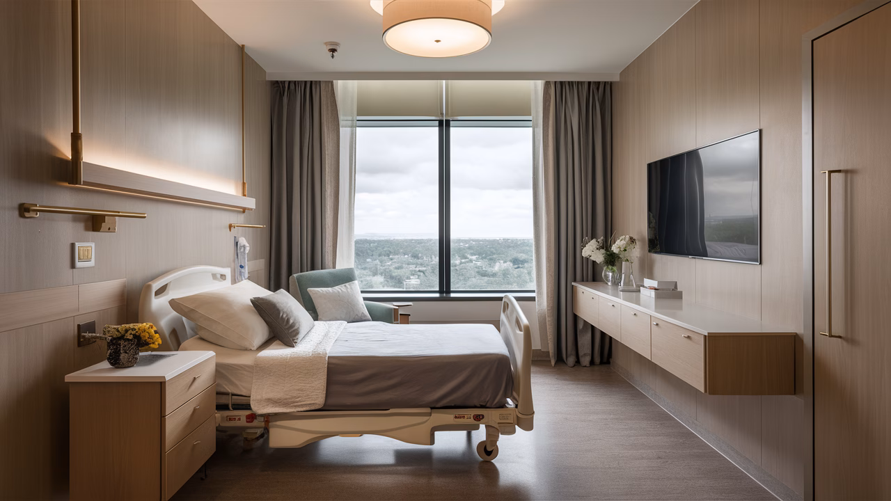 Modern patient room with evidence-based design Modern hospital private room