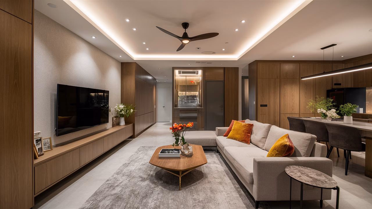 Move in without hacking your walls Living room renovation with concealed piping