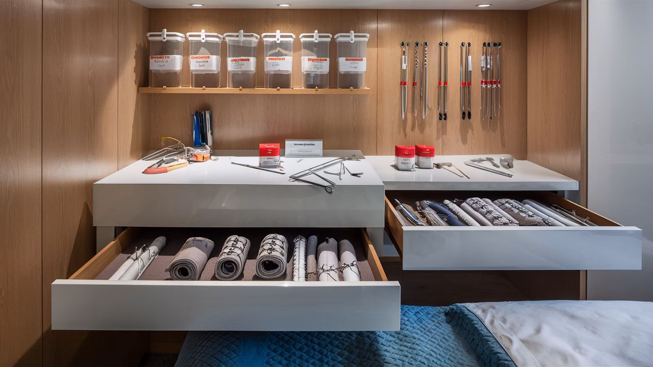 Smart bedroom organizing hacks for supplies Neat drawers and wall storage for medical items