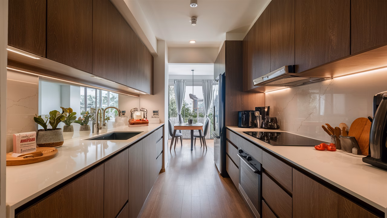 Optimized HDB kitchen layout Compact HDB kitchen with smart storage